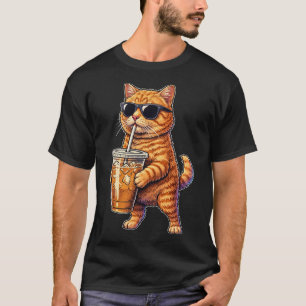 Lustige süße Katze trinkt Eiskaffee Meme T-Shirt