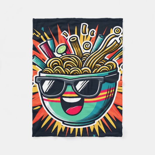 Lustige süße Nudel-Cartoon-Ramen-Schüssel Fleecedecke (Vorderseite)