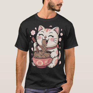 Lustige süße Ramen-Katze Kirschblüte Japan Anime T-Shirt