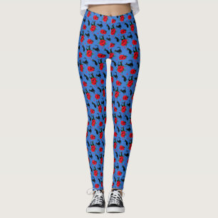 Lustige süße schwarze Katzen rote Rosen Muster Leggings