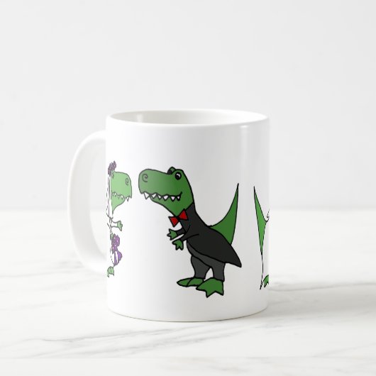 Lustige T-rex Dinosaurier-Braut-und Kaffeetasse (Vorderseite Links)