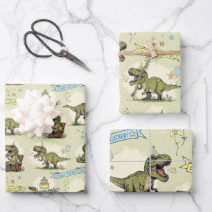 Lustige T-Rex-Dinosaurier-Jurassic-Jungen-Geburtst Geschenkpapier Set