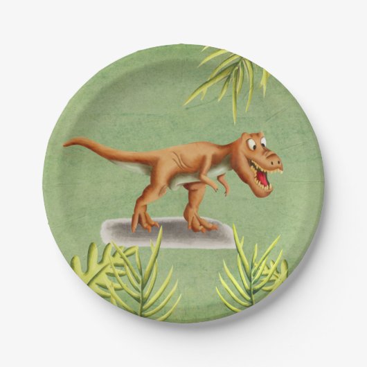 Lustige T-Rex Kinderparty Pappteller (Vorderseite)