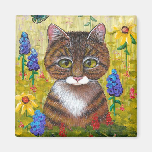 Lustige Tabby-Katze Blumen Creationarts Magnet (Vorne)