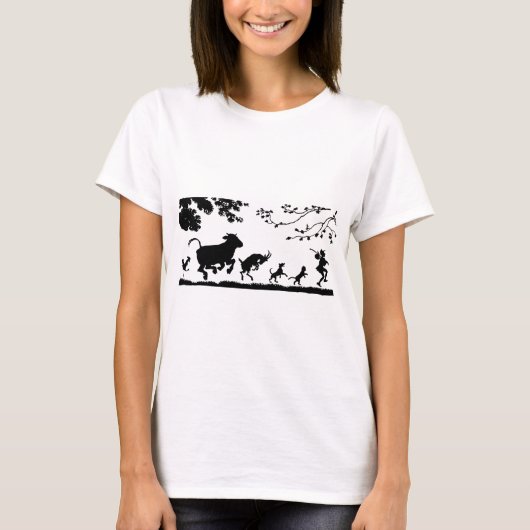 Lustige Tanzen-Tier-Kuh-Huhn-Ziegen-Silhouette T-Shirt (Vorderseite)
