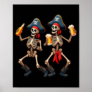 Lustige tanzende Skelette beim Biertrinken Hallowe Poster
