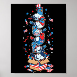 Lustige Taube Amerikanische USA-Flagge Memorial Da Poster