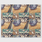 Lustige Tauben-Bowling-Strike-Cartoon-Kunst Geschenkpapier (Flach)