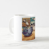 Lustige Tauben-Bowling-Strike-Cartoon-Kunst Kaffeetasse (Vorderseite Links)