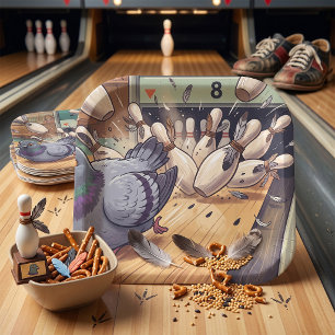 Lustige Tauben-Bowling-Strike-Cartoon-Kunst Pappteller