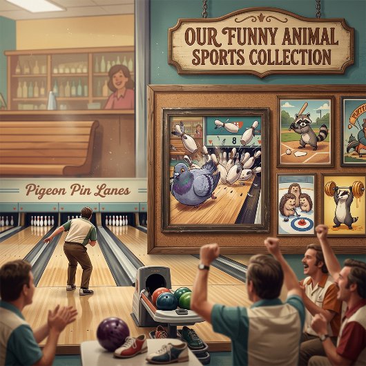 Lustige Tauben-Bowling-Strike-Cartoon-Kunst Poster