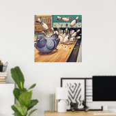 Lustige Tauben-Bowling-Strike-Cartoon-Kunst Poster (Heimbüro)