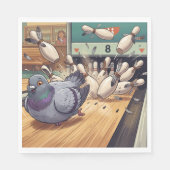 Lustige Tauben-Bowling-Strike-Cartoon-Kunst Serviette (Vorderseite)