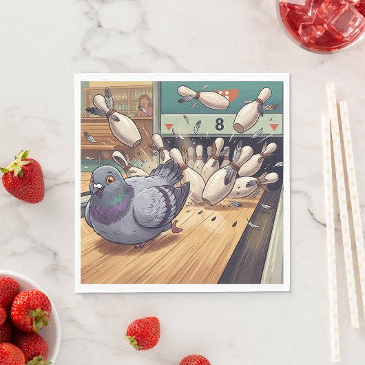 Lustige Tauben-Bowling-Strike-Cartoon-Kunst Serviette