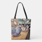 Lustige Tauben-Bowling-Strike-Cartoon-Kunst Tasche (Rückseite)