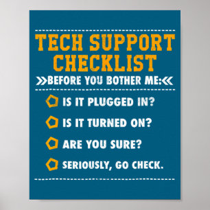 Lustige Tech-Support-Checkliste Computer-Geek Poster