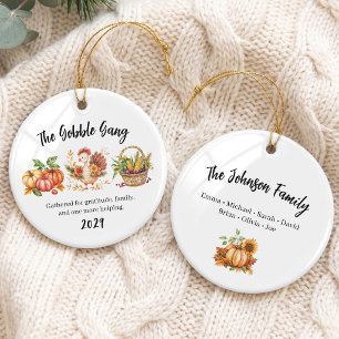 Lustige Thanksgiving-Familiengruppe Keramik Ornament
