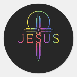 Lustige Tie Dye Jesus Christus Kreuz Christliches  Runder Aufkleber
