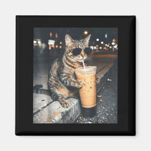 Lustige Tier-Meme Katzen Trinken Eiskaffee Männer Magnet
