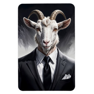Lustige Tierchef-Surreal-Goat-Figur im Anzug Magnet