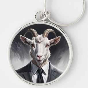 Lustige Tierchef-Surreal-Goat-Figur im Anzug Schlüsselanhänger