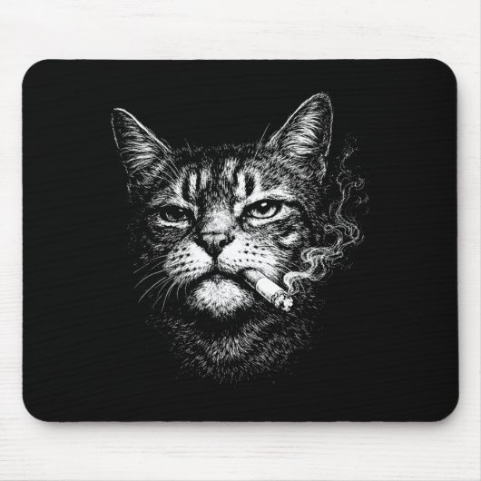 Lustige Tiergesicht-Meme mit Katze, die Zigarette  Mousepad (Vorne)