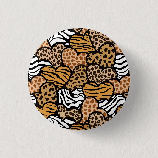 Lustige Tiermuster-Herzen Button (Vorderseite)