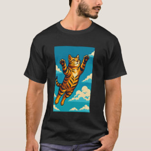 Lustige Tigerkatze fliegt am Himmel Kunst T-Shirt