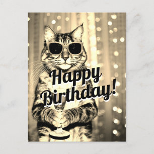 Lustige Toasting-Katze zum Geburtstag  Postkarte