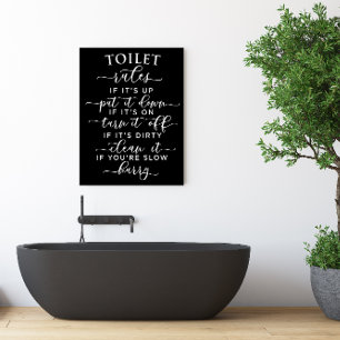 Lustige Toilettenregeln – Eleganter weißer Text au Poster