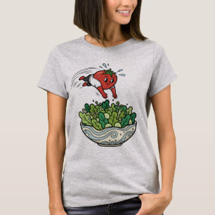 Lustige Tomatensalat Hochsprung Vintage-Cartoon T-Shirt