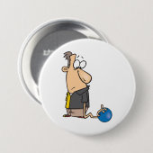 Lustige traurige Bowlingfigur mit Bowlingkugel Button (Vorne & Hinten)