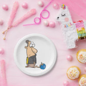 Lustige traurige Bowlingfigur mit Bowlingkugel Pappteller (Party)