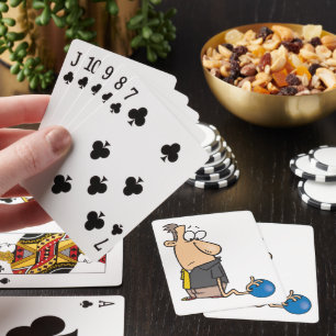 Lustige traurige Bowlingfigur mit Bowlingkugel Spielkarten