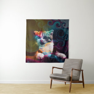 LUSTIGE TRENDIGE FARBENFROHE KATZENKUNST WANDTEPPICH
