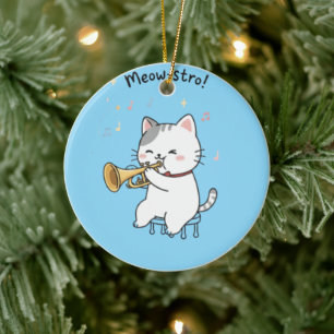 Lustige Trompetenkatze – Süße Feline Jazz  Keramik Ornament