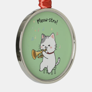 Lustige Trompetenkatze – Süße Feline Jazz  Ornament Aus Metall