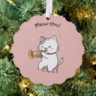 Lustige Trompetenkatze – Süße Feline Jazz Ornament Karte