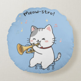 Lustige Trompetenkatze – Süße Feline Jazz Rundes Kissen