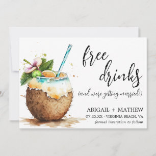 Lustige tropische Kokosnuss-Cocktail-Foto-Hochzeit Save The Date