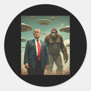 Lustige Trump Bigfoot Ufo Alien Begegnung Uap Freu Runder Aufkleber