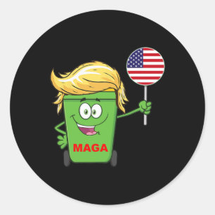 Lustige Trump Mega Cartoon Mülltonne Amerikanische Runder Aufkleber