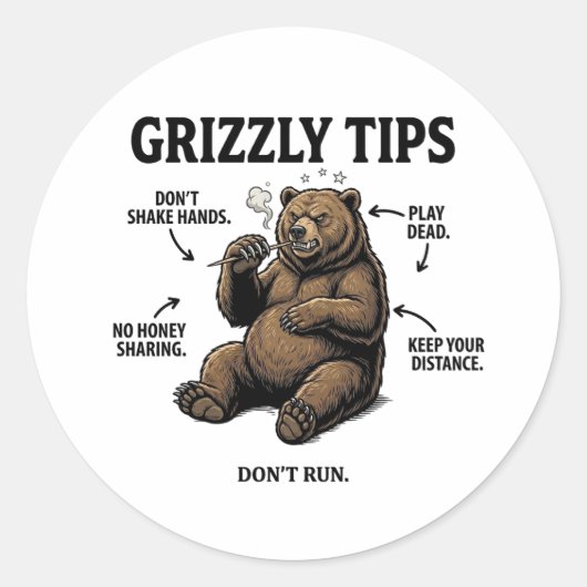 Lustige Überlebenstipps für Grizzlybären Outdoor H Runder Aufkleber (Vorderseite)