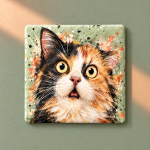 Lustige überraschte dreifarbige Katze Aquarell-Kun