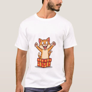 Lustige überraschte Katze springt aus Geschenkbox✨ T-Shirt