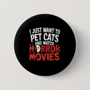 Lustige Uhr Horrorfilm Fan - Halloween Katzenliebh Button
