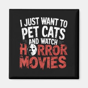 Lustige Uhr Horrorfilm Fan - Halloween Katzenliebh Magnet