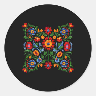 Lustige ukrainische Stickerei Traditionelle Blumen Runder Aufkleber