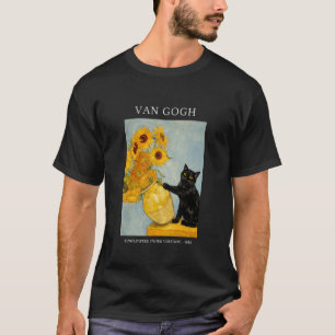 Lustige Unartige Schwarze Katze Sonnenblumen Vase T-Shirt