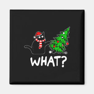 Lustige unartige schwarze Katze stößt Weihnachtsba Magnet